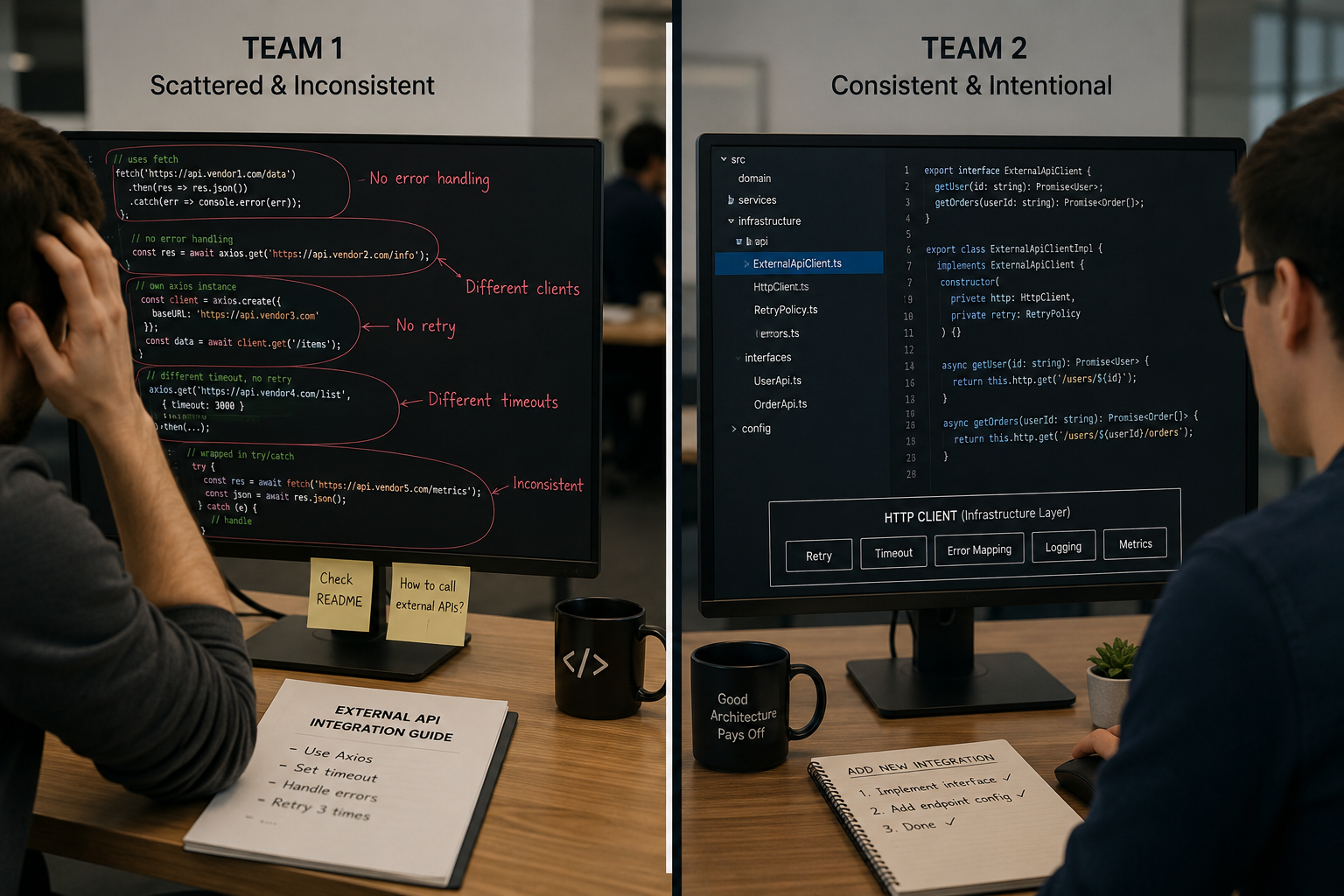 API Integration Scattered vs Infrastructure Layer Architecture
